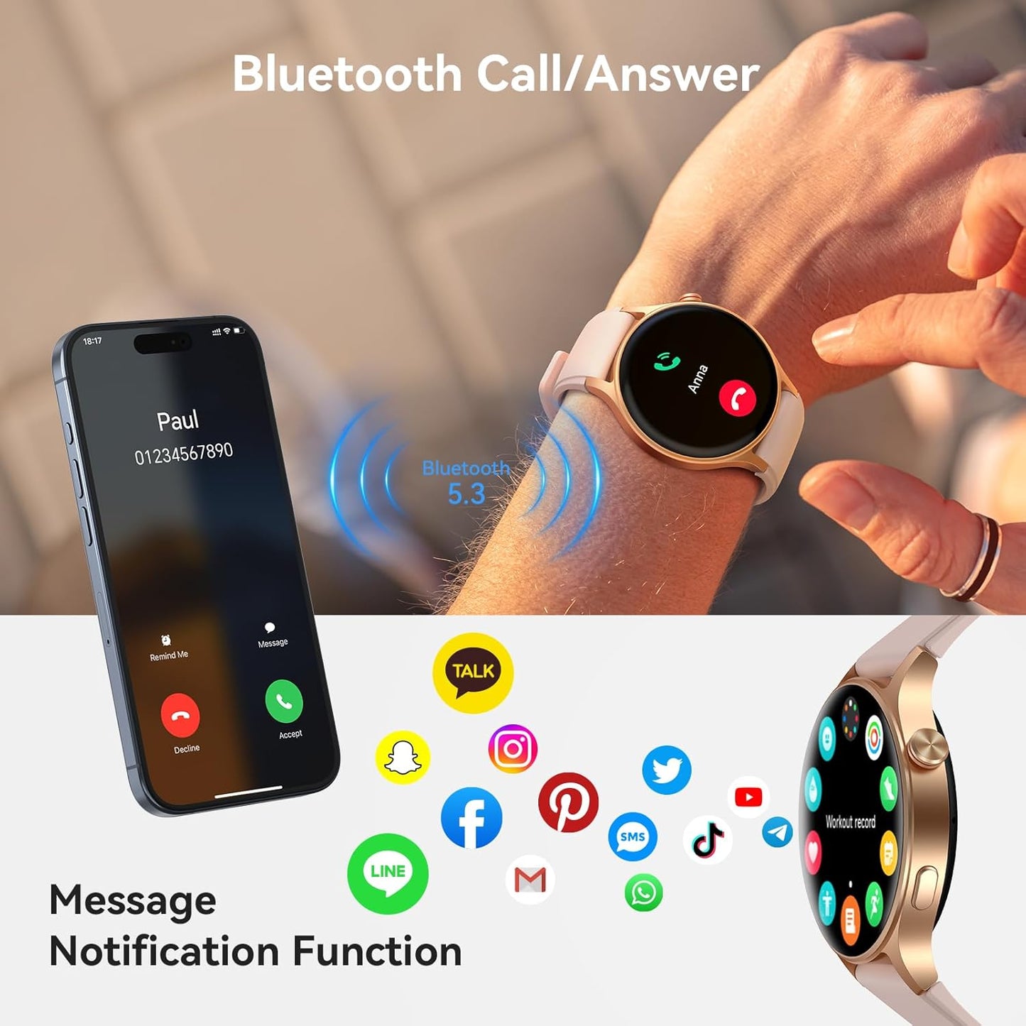 Women’s AMOLED Smartwatch – Call Answer, Fitness & Health Tracker, Waterproof