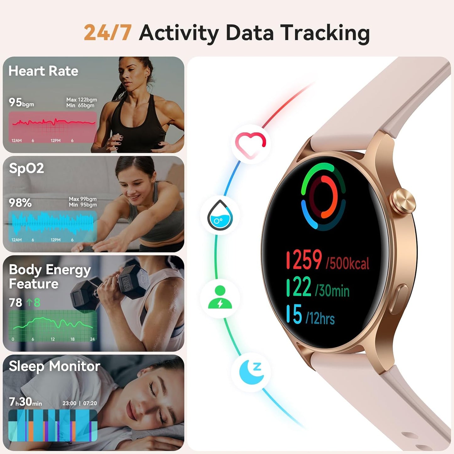 Women’s AMOLED Smartwatch – Call Answer, Fitness & Health Tracker, Waterproof