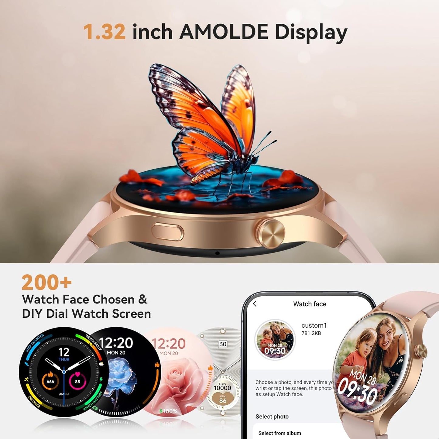 Women’s AMOLED Smartwatch – Call Answer, Fitness & Health Tracker, Waterproof