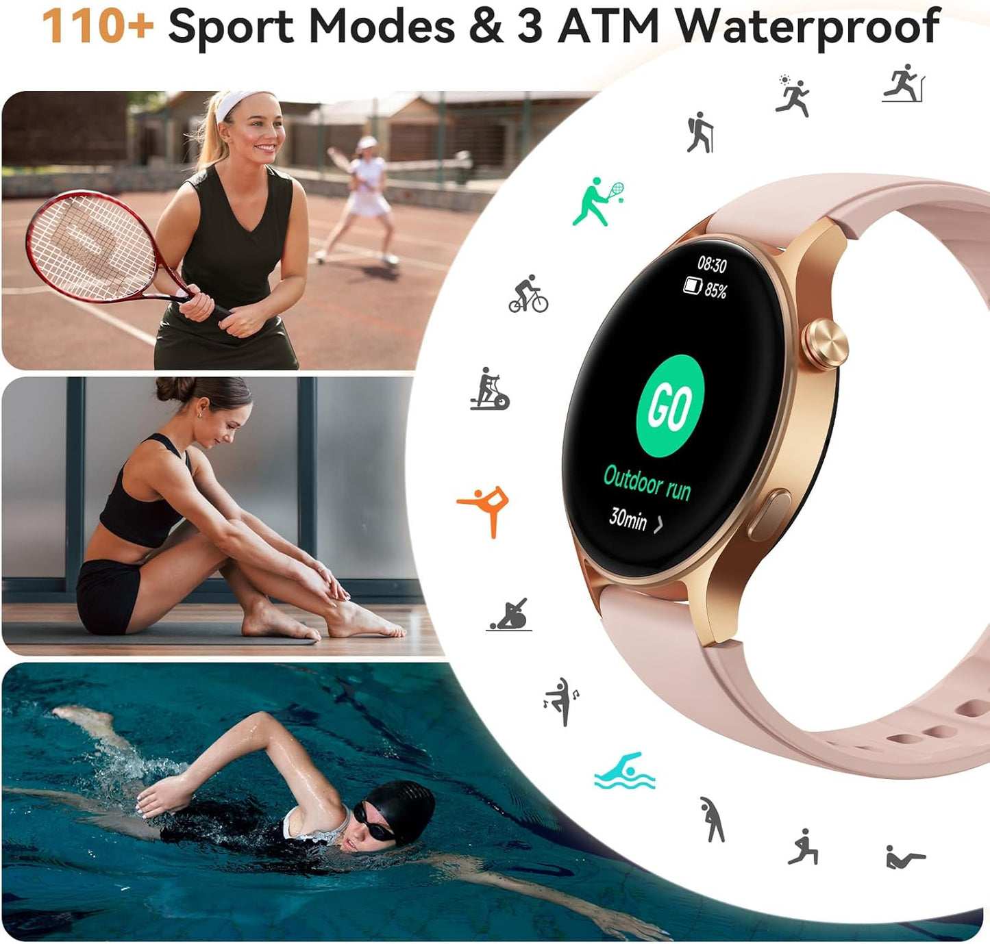 Women’s AMOLED Smartwatch – Call Answer, Fitness & Health Tracker, Waterproof