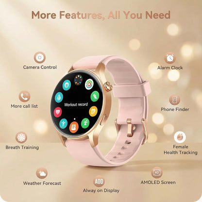 Women’s AMOLED Smartwatch – Call Answer, Fitness & Health Tracker, Waterproof
