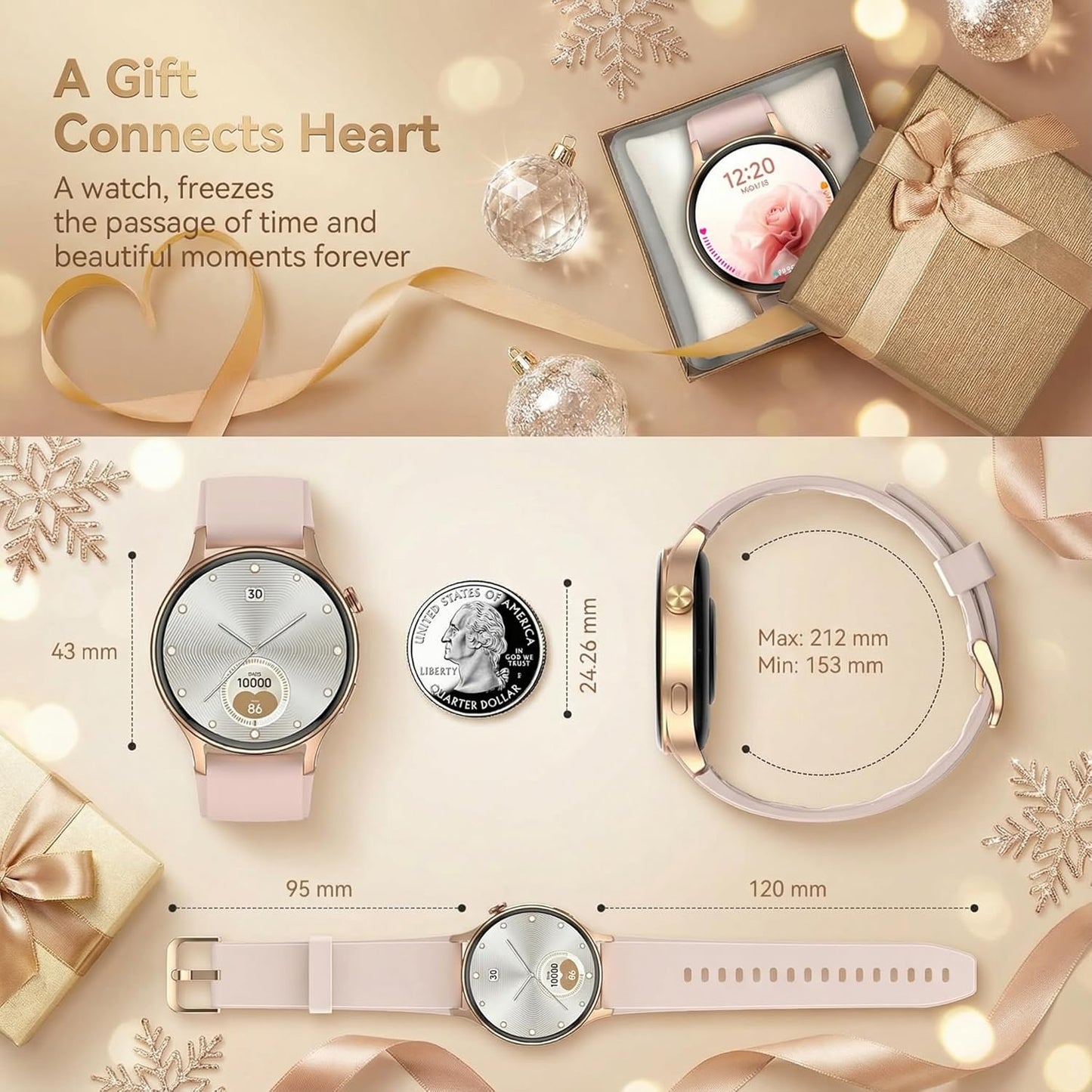 Women’s AMOLED Smartwatch – Call Answer, Fitness & Health Tracker, Waterproof